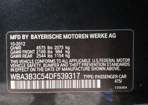 2013 BMW 328I xDrive из США, поврежденный, VIN WBA3B3C54DF539317